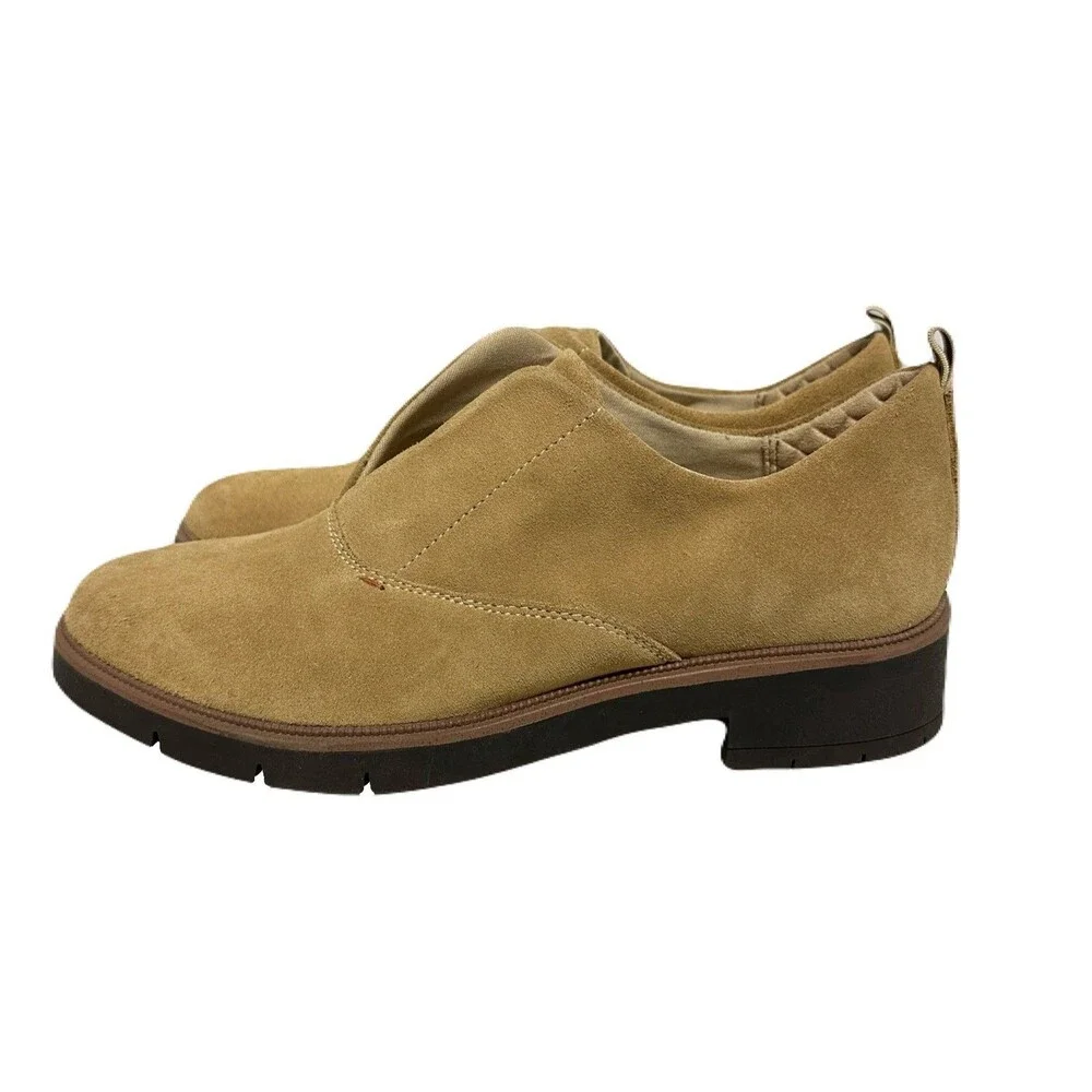 NEW Dr Scholls Womens Size 8.5 Tan Suede Glisten Slip-On Loafers Comfort Shoe